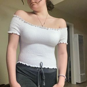 Smocked Off-Shoulder Crop Top